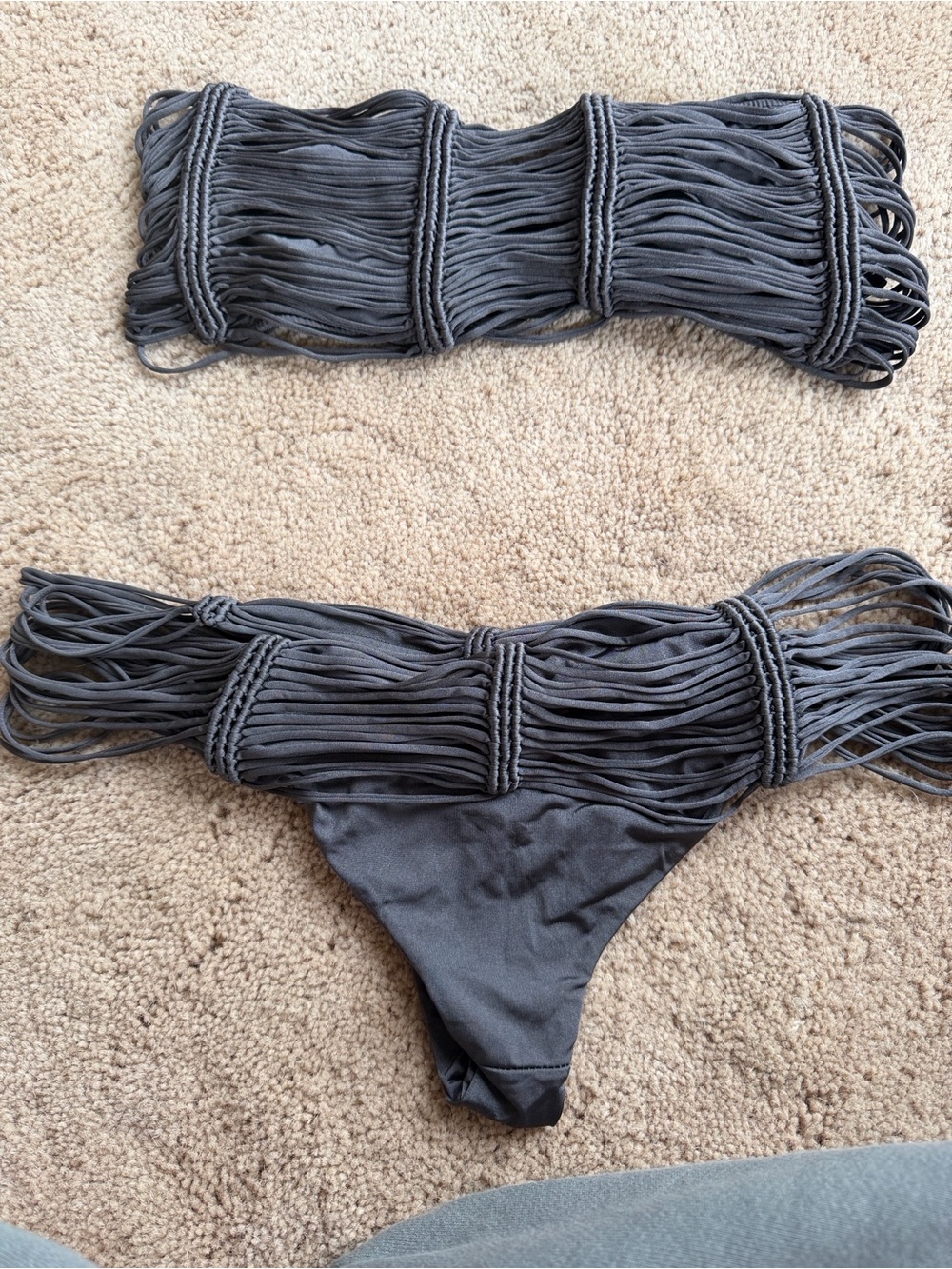 Indah Charcoal Fringe Bandeau Bikini